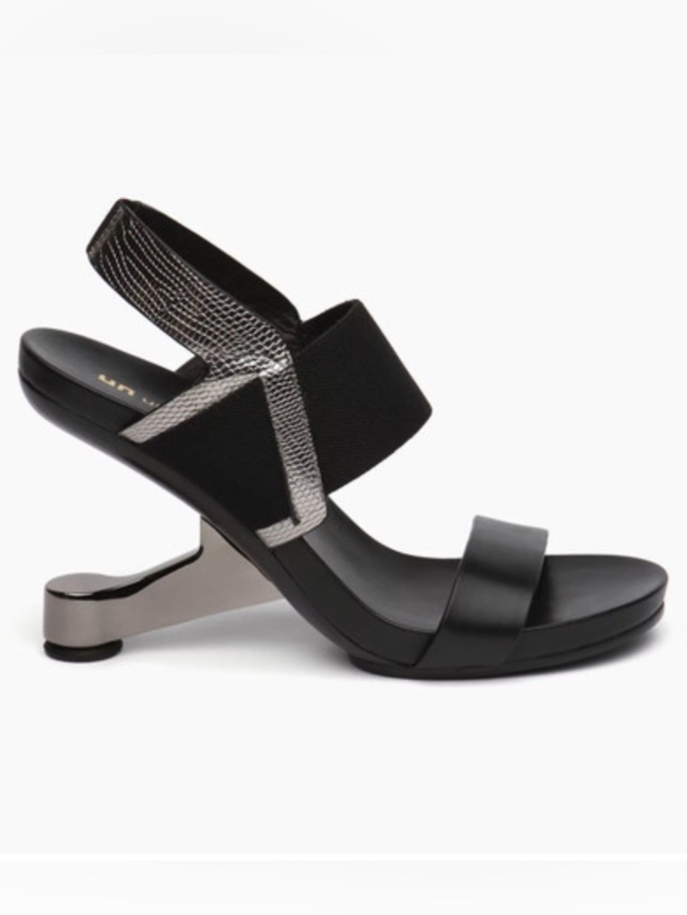 UNITED NUDE Eamz Elan Black White Leather Slingback Steel Heels Sandals Sz 39